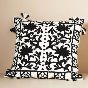Anthropologie Embroidered Farrah Pillow - black & white